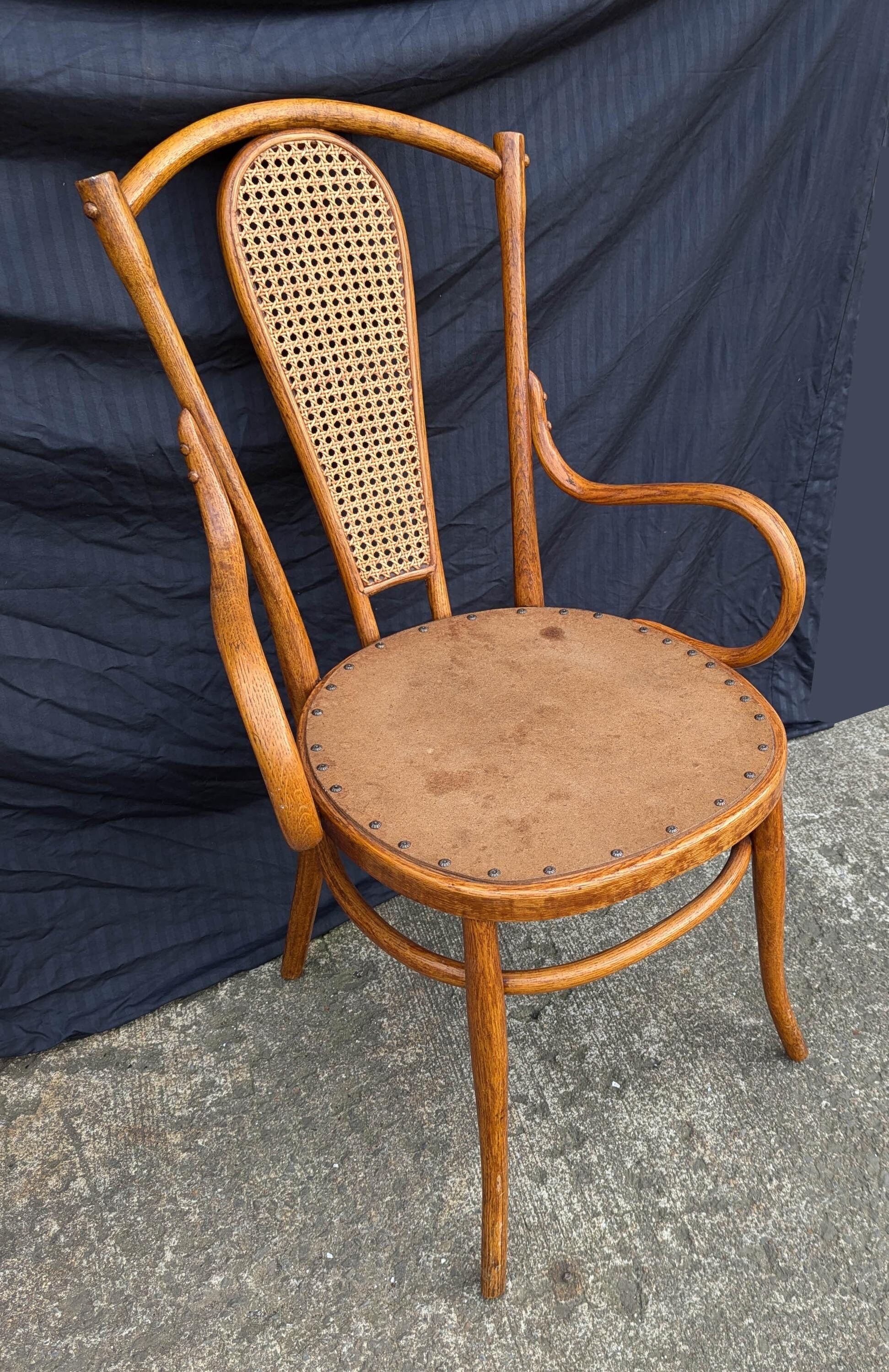 Vintage Antique Old SOLID Bent Wood Wooden Caned Back Side Lounge