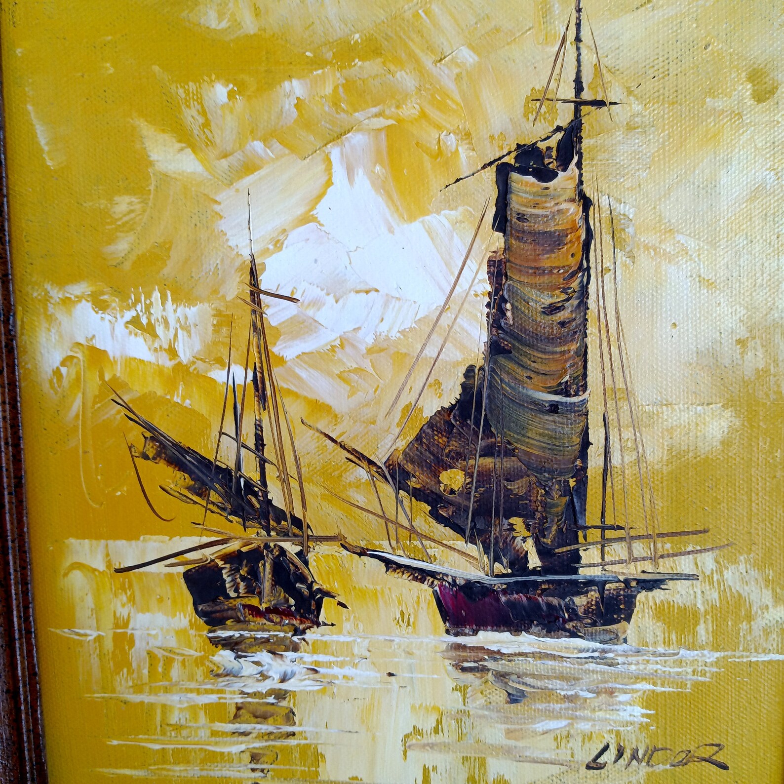 Vintage Nautical Oil Painting on Canvas Sailing Ships on a Sea Etsy