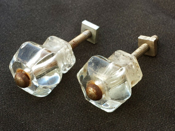 2 Pair aval Vintage Antique Glass Drawer Cabinet Furniture Door Knob Pull Handle