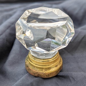 RARE Antique Vintage Old Victorian Octagonal Multi Faceted Glass Doorknob Door Knob Brass Base