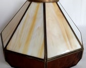 Handcrafted Shade Tiffany Style Leaded Slag Glass Cream Brown Brass Joints Octagonal Shape Replacement Globe Ceiling Pendant Made in Mexico