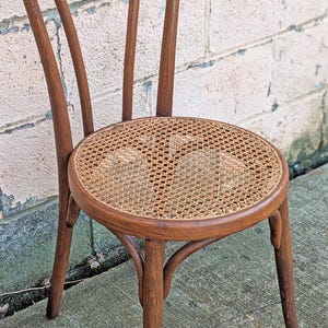 Antique Vintage Old Thonet Reclaimed Salvaged SOLID Wood Wooden Curved Bentwood Side Accent Bistro Dining Chair Caned Seat