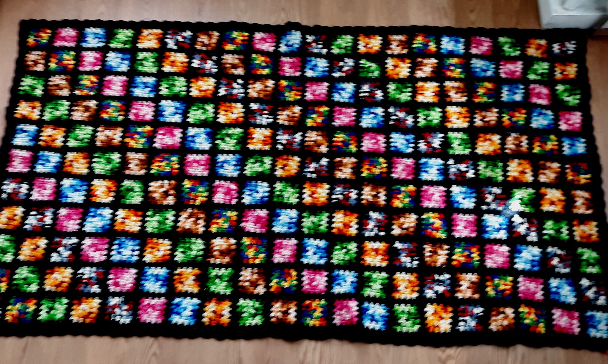Jeté De Lit Afghan Vintage Fait Main - Carrés Granny En Laine Multicolore - 163x142 Cm
