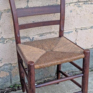 Antique Old Ladderback Reclaimed Salvaged SOLID Hardwood Wood Wooden Dining Accent Side Rattan Seagrass Chair Seat