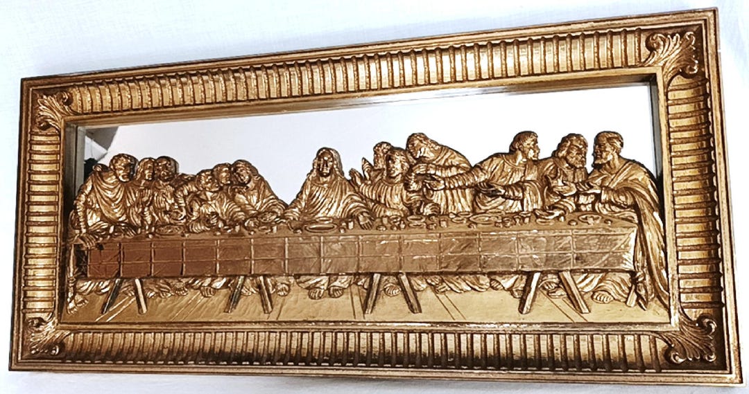 Vintage HOMCO Large 3D Mirrored Wall Plaque the Last Supper Gold Gilt ...