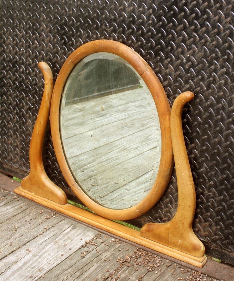 Antique Vintage Wood Wooden Swivel Dresser Vanity Oval Mirror Etsy