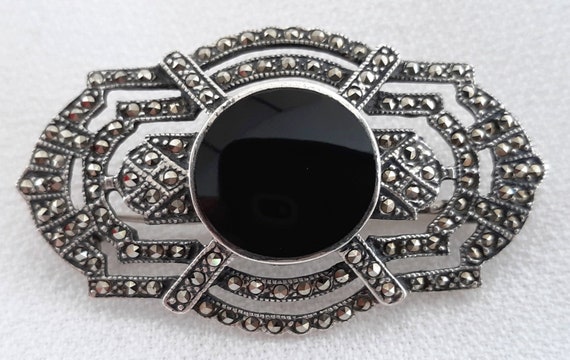 Broche Antique Art Déco En Argent Sterling Et Marcassites - Occasion - Style Vintage