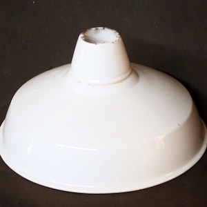 14&quot; Vintage Antique Old White Porcelain Enamel Steel Metal Lamp Shade Ceiling Light Cover Fixture Art Deco Industrial Factory