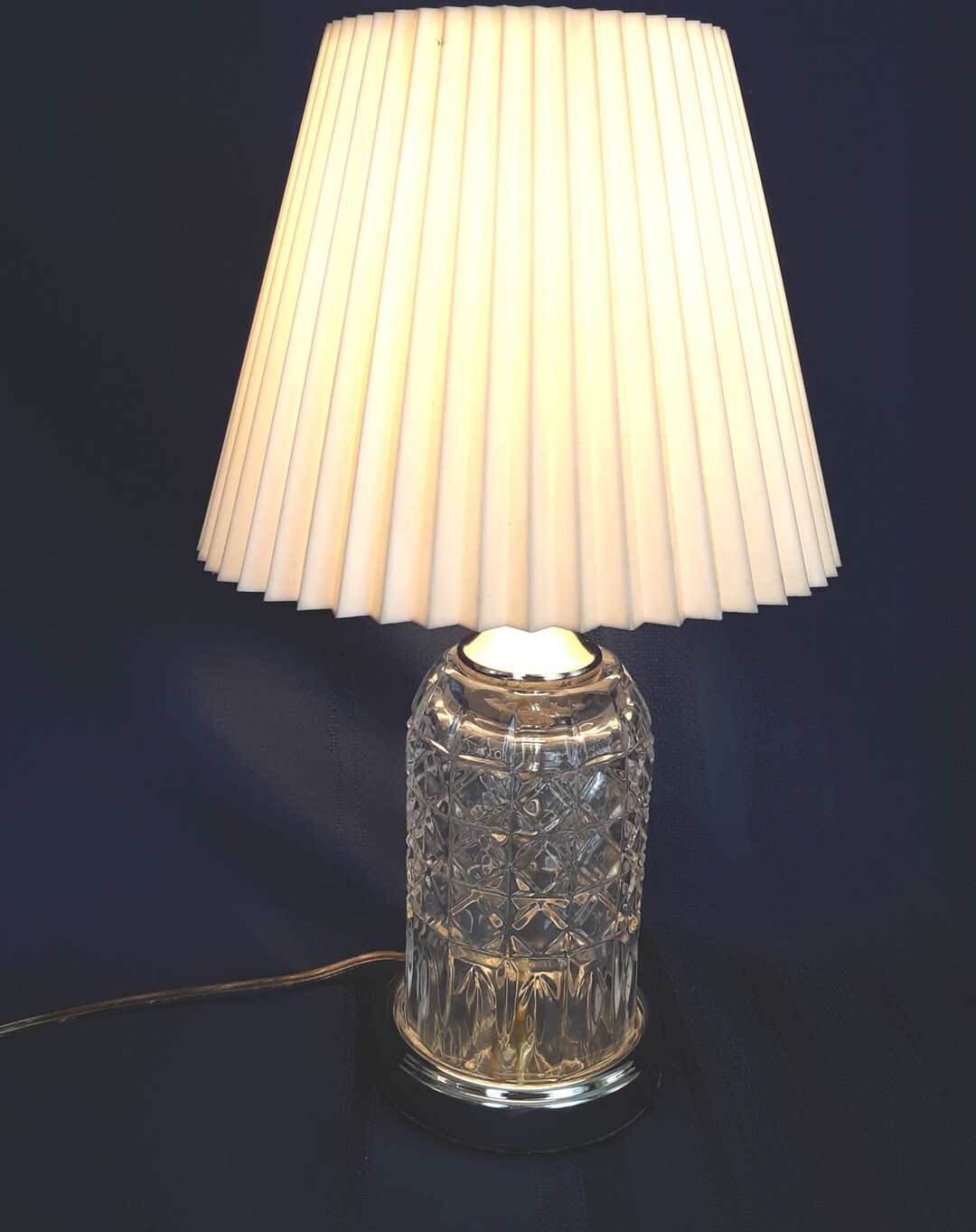 Vintage Small Electric Lamp Clear Crystal Pressed Glass Brass Etsy