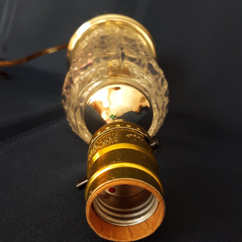 Vintage Small Electric Lamp Clear Crystal Pressed Glass Brass Etsy