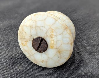 1,5" antieke vintage oude Victoriaanse ronde witte keramische ladekast meubelknop trek craquelé