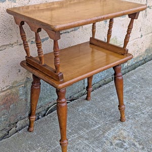 Vintage Antique Old Reclaimed Salvaged 2 Tier Solid Maple Wood Wooden Side End Accent Table Lamp Plant Stand Nightstand Shelf