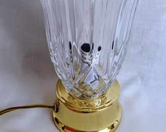 Vintage Pressed Crystal Glass Torchiere Small Table Lamp Brass Base in Cord Switch Night Lamp Desk Bedroom Lamp