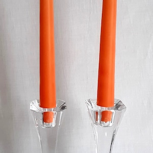 Vintage Pair Fine Crystal Glass Candle Stick Holder Flared Multifaceted Clear Crystal Square Base Candle Holders -Signed Villeroy & Boch