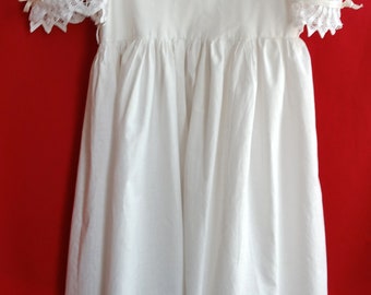 Vintage Posies Girls Communion Special Occasion Dress White Cotton Battenberg Lace Collar Short Sleeves Tulle Skirt Size 10-Made in USA