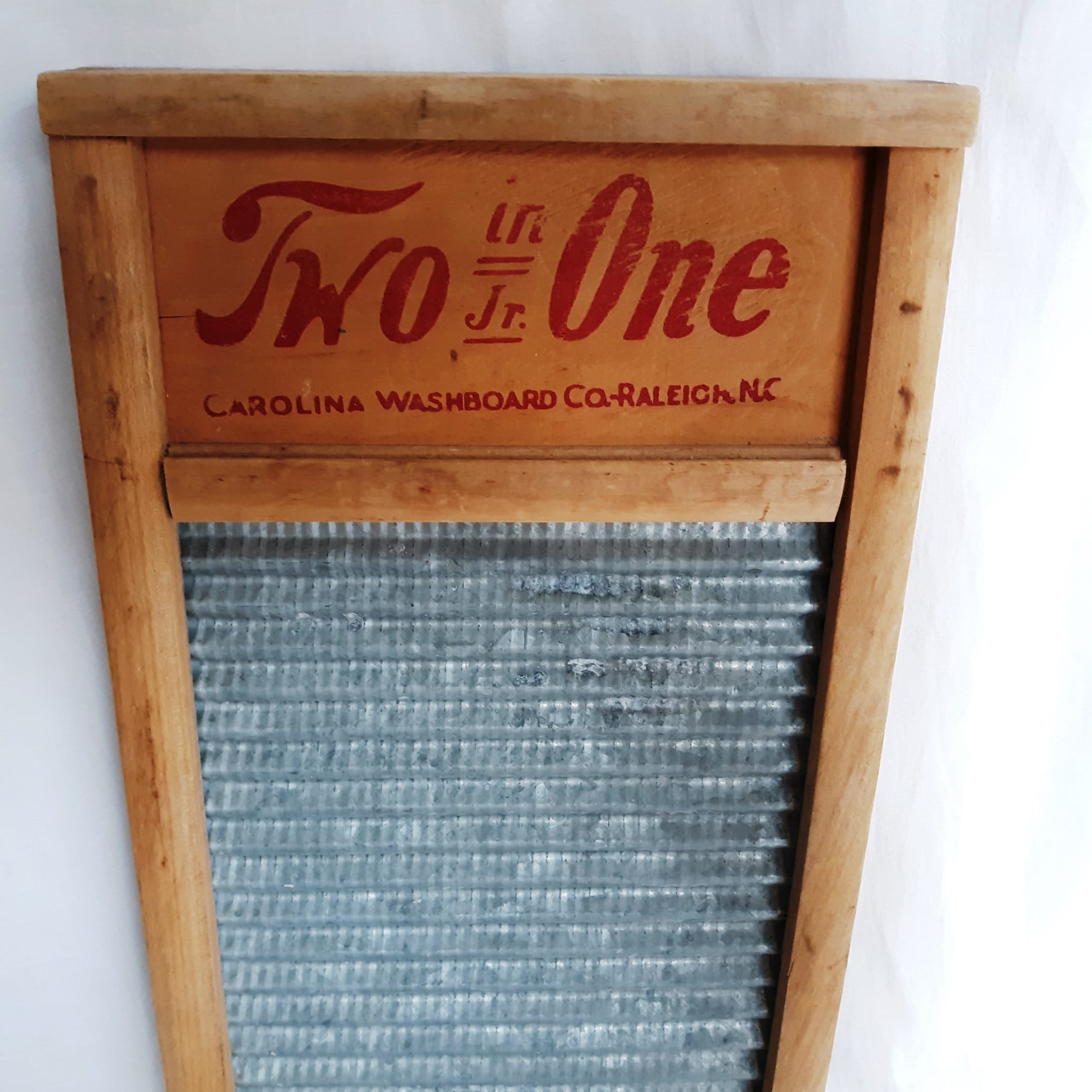 Vintage TWO in ONE Wooden Washboard Galvanized Zinc Travel