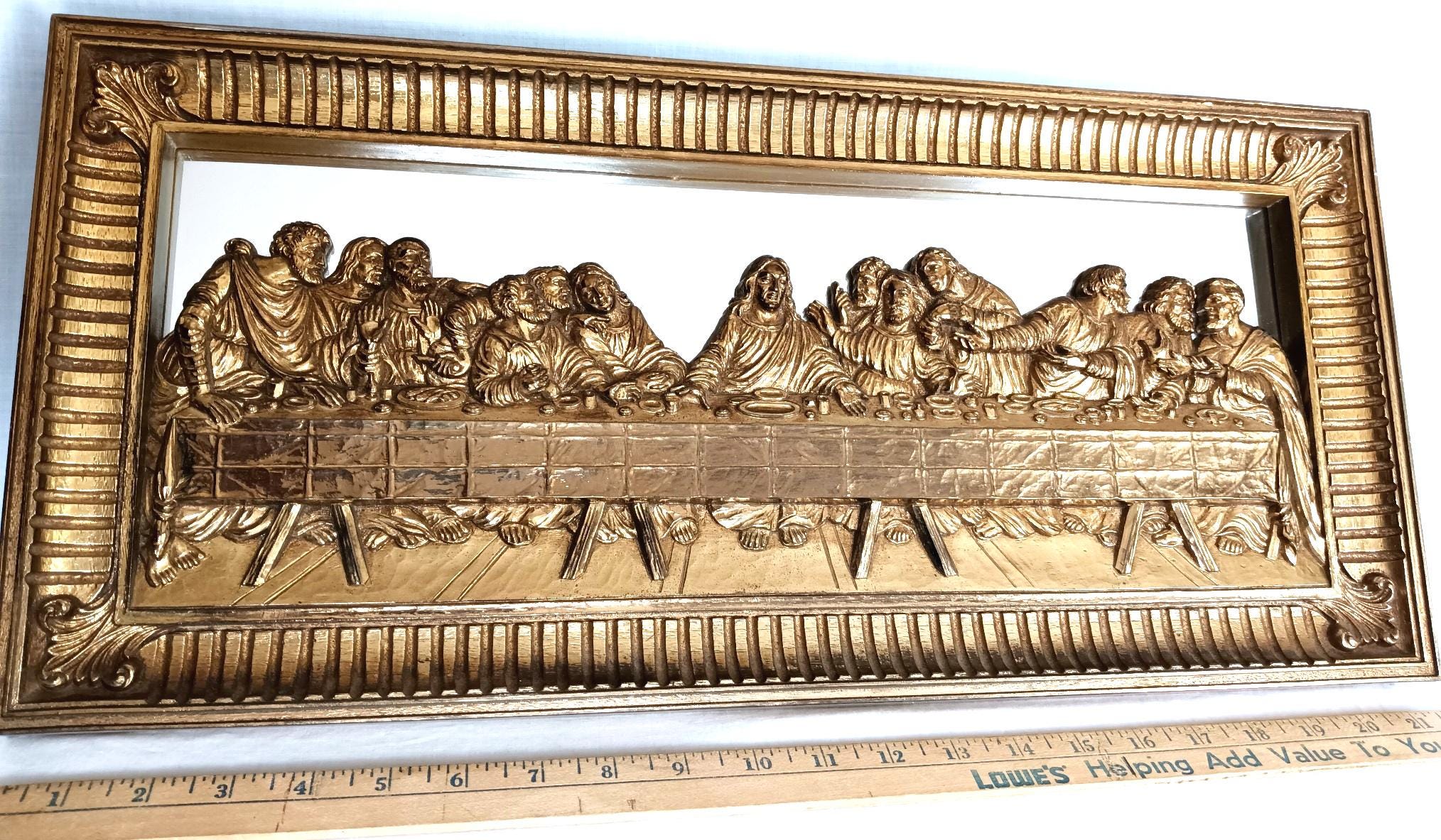 Vintage HOMCO Large 3D Mirrored Wall Plaque the Last Supper Gold Gilt ...