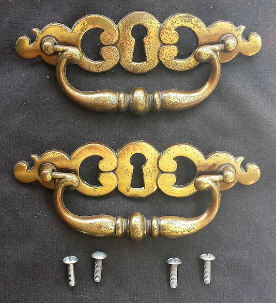 Pair Vintage Brass Dresser Chest Drawer Furniture Pull Handle Etsy