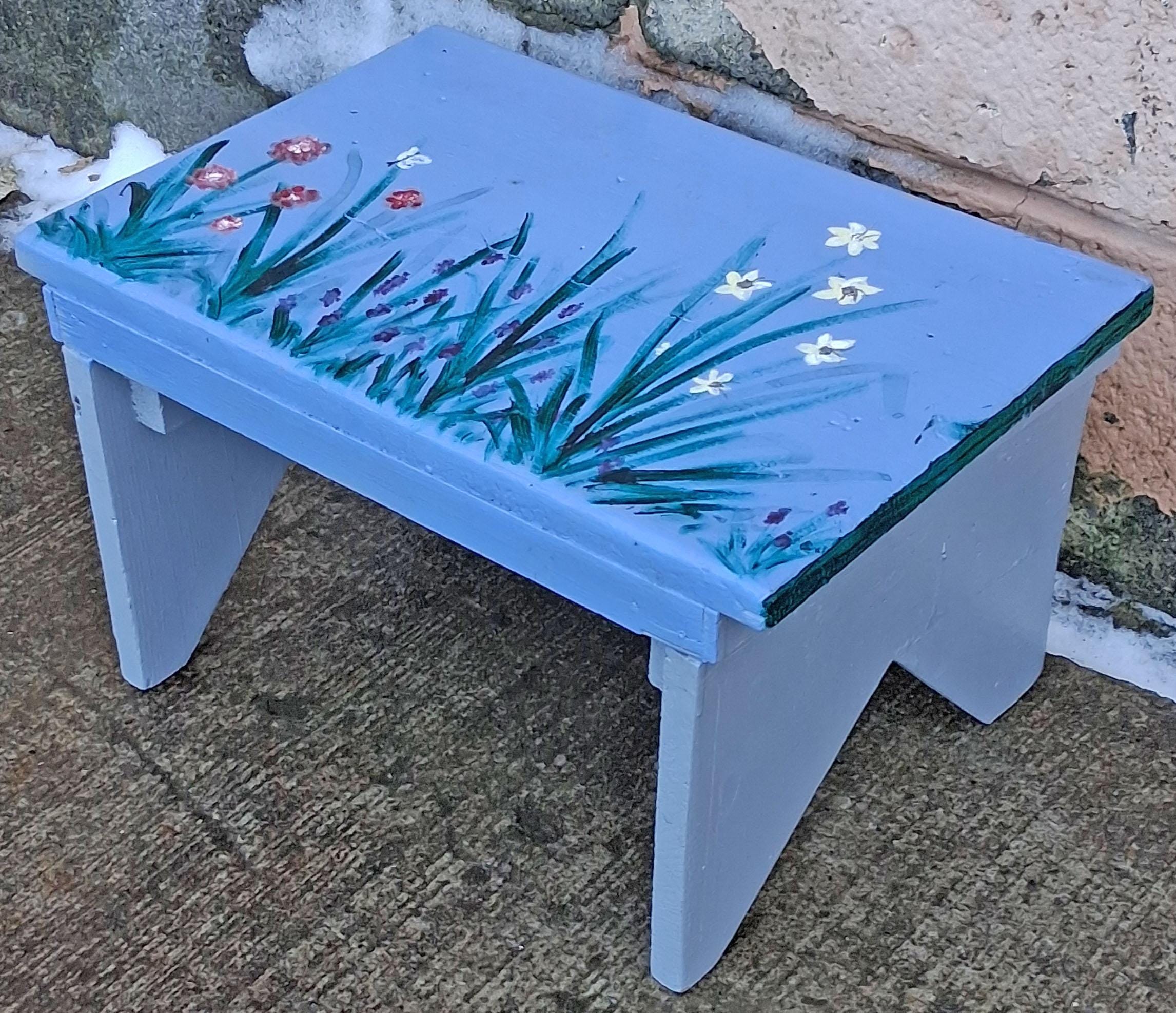 Small Vintage Antique Old Handmade Hand Painted Solid Wood Wooden Foot ...