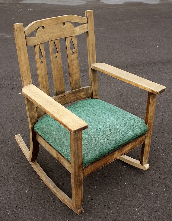 Antique Vintage Victorian Fabric Wood Wooden Rocking Armchair