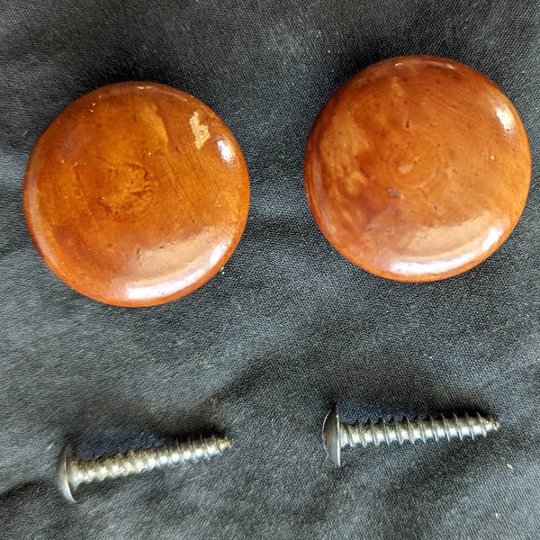 3 Pairs available Vintage Old Salvaged Reclaimed Round Solid Wood Wooden Drawer Cabinet Furniture Door Knob Pull Handle