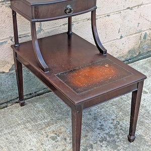 Antique Vintage Old Reclaimed Salvaged SOLID Hard Wood Wooden Leather Top End Side Occasional Accent Lamp Table Night Stand Nightstand