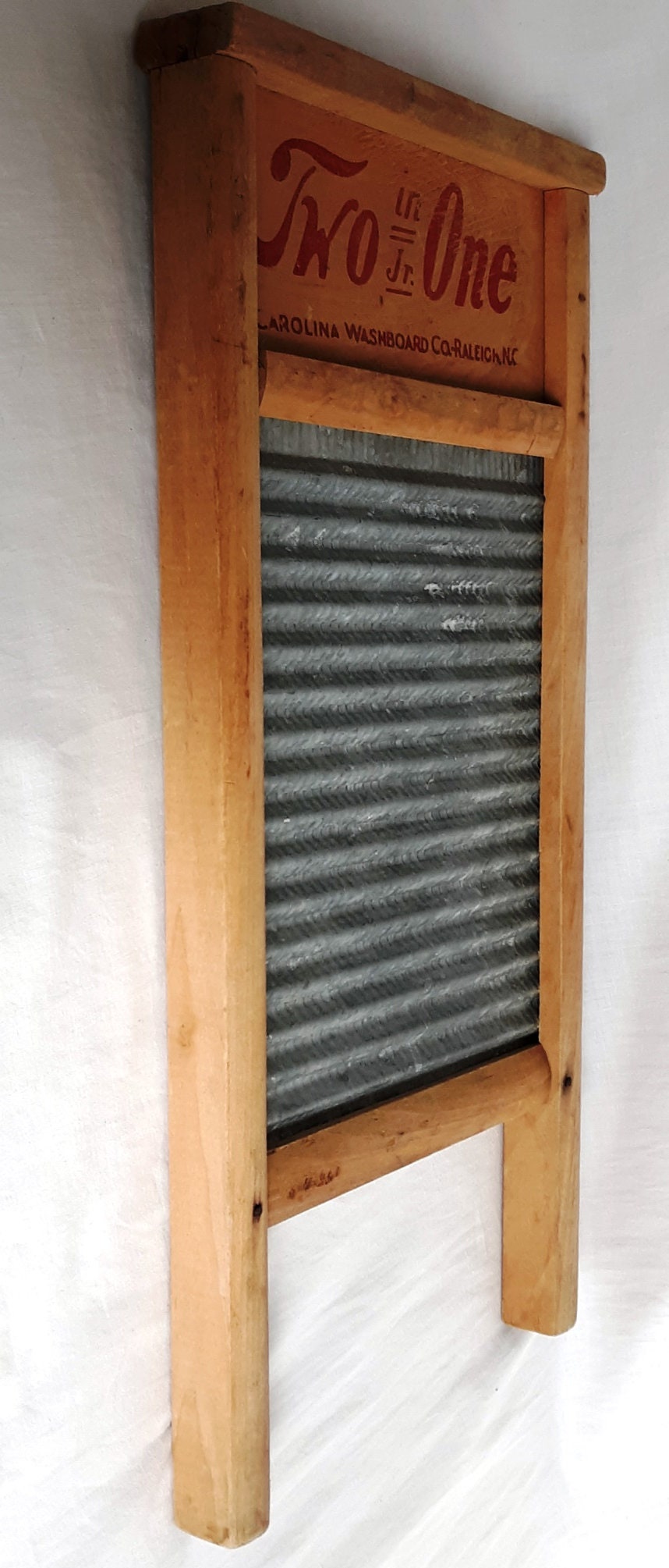 Vintage TWO in ONE Wooden Washboard Galvanized Zinc Travel