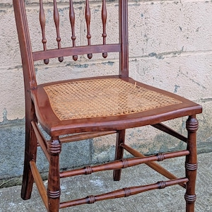 Antique Vintage Old Victorian Reclaimed Salvaged SOLID Mahogany Wood Wooden Side Dining Accent Lounge Chair Caned Seat