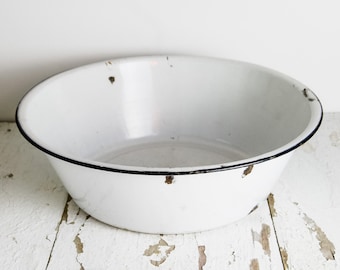 Vintage Weiß Schwarz Extra Große Emaille Schüssel Schüssel Industrielle Moderne Bauernhaus Dekor
