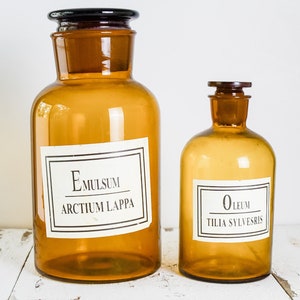 Set of Two (2) Vintage Antique Large Amber Apothecary Potion Jars Bottles Pharmacy Farmhouse Décor