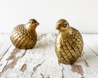Vintage Brass Quail Set of Two (2) Antique Brass Quail Paper Weights Statues Figurines Sculptures Home Decor Accessories Bird