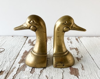 Mid Century Modern Brass Duck Bookend Set Midcentury Vintage Duck Head Set Household Accessories MCM Home Decor