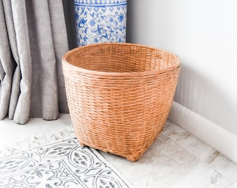 Large Vintage Woven Floor Storage Basket