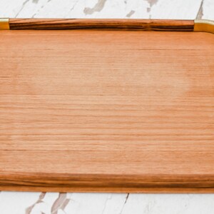Vintage Antique Teak Wood Wooden Serving Tray with Brass Corners Dolphin Made in Thailand image 5