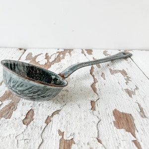 Antique Vintage Blue Gray Enamelware Soup Ladle Spoon Modern Farmhouse Kitchen Décor Style Chef Cooking Gift