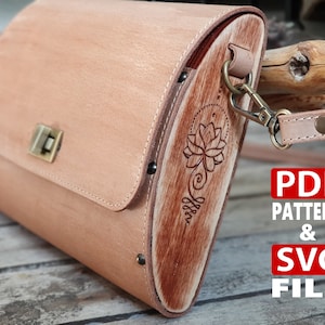 Laser geschnitten SVG und PDF Muster. Umhängetasche aus Leder mit Holz Seitenstreifen