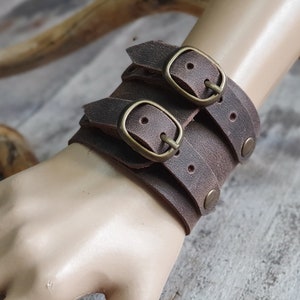 Brown Unisex Leather Cuff Bracelet Handmade Leather Wrist Cuff image 4