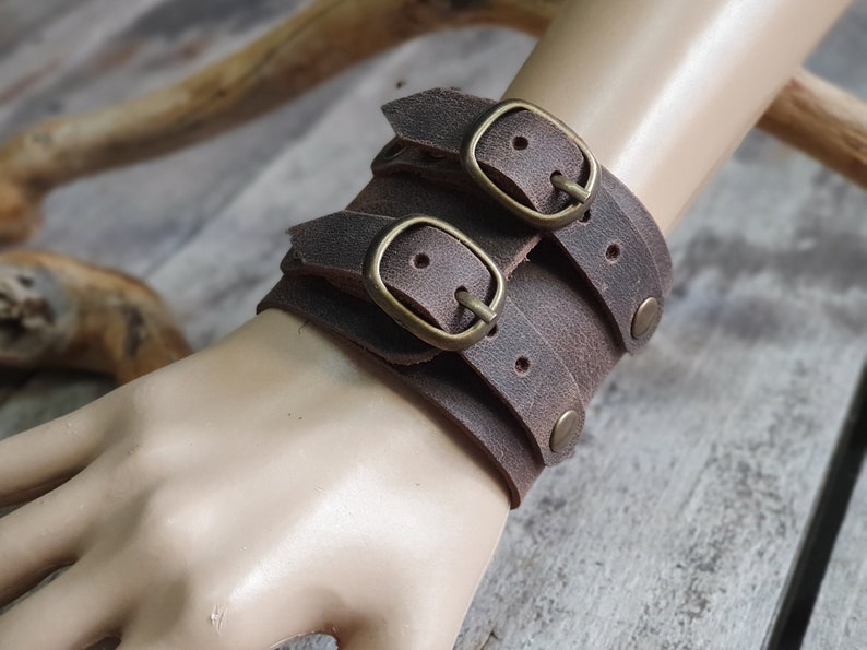 Brown Unisex Leather Cuff Bracelet Handmade Leather Wrist Cuff image 4