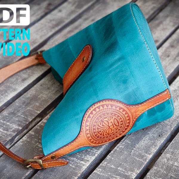 PDF Pattern. Polynesian Design Leather BUCKET hand bag With Video