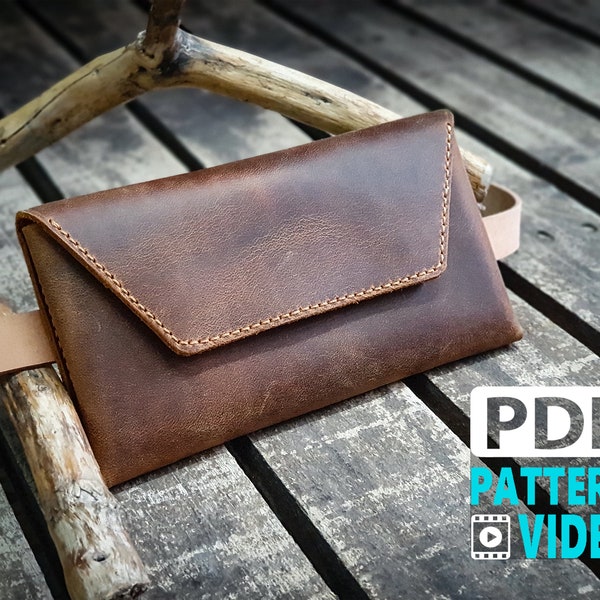 PDF Pattern for Leather Belt bag / Leather waist pouch / plus video