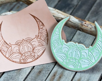 Moon Mandala Rubber Stamp For Leather Crafting | 17cm x 16cm or 6.7” x 6.3”