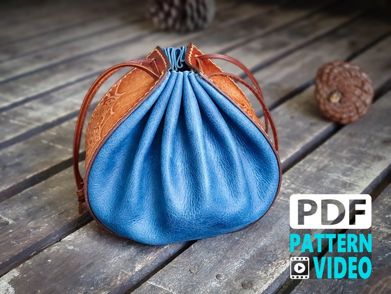 PDF leather Pattern for Large Dice Pouch/ Drawstring Pouch Pattern / Video Tutorial image 2