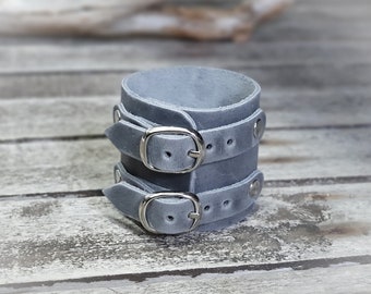 Gray Unisex Leather Cuff Bracelet | Handmade Leather Wrist Cuff