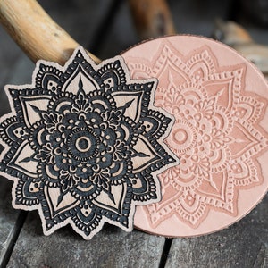 Floral Mandala Wooden Stamp for Leather Crafting | 9cm diameter or 3,5'' x 3,5''