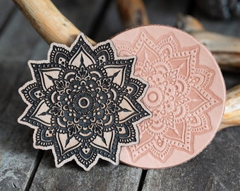 Floral Mandala Wooden Stamp for Leather Crafting | 9cm diameter or 3,5'' x 3,5''