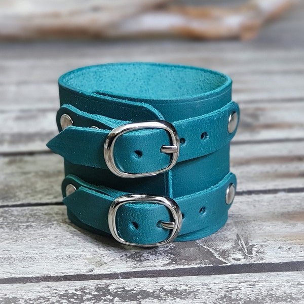 Teal Unisex Leather Cuff Bracelet | Handmade Leather Wrist Cuff