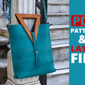 Laser SVG and PDF Leather Pattern | Tote Bag with Wooden Handles Leather Pattern Plus Video