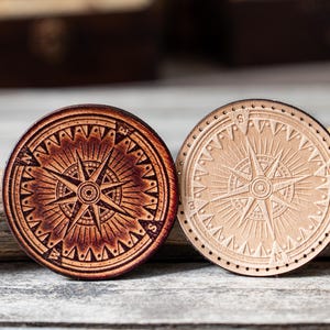 Leather Round Patch Nautical Compass
