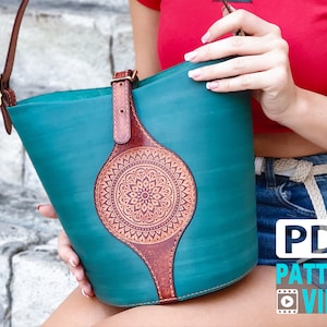 PDF-Schnittmuster. Mandala Design Leather BUCKET Handtasche mit Video
