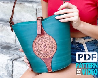 PDF Pattern. Mandala Design Leather BUCKET hand bag With Video